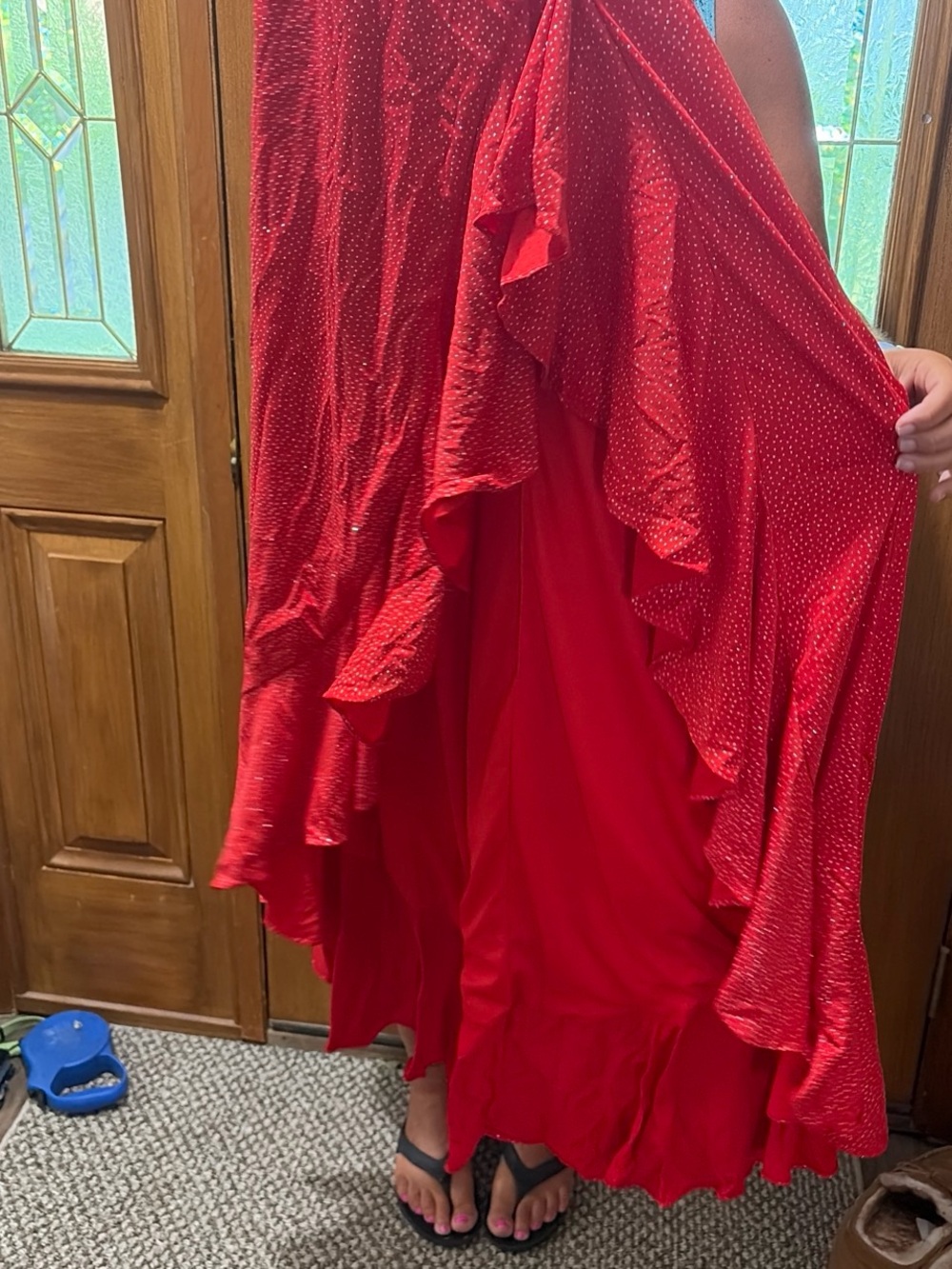 Amazon Red Ruffled Spaghetti-Strap Prom Dress - Picture 3 of 3